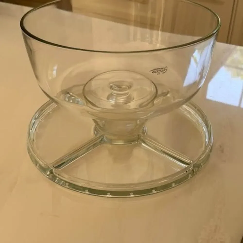 Vintage Luigi Bormioli Gallerie 4 in 1 Glass Cake Stand Lid Chip Dip tray bowl